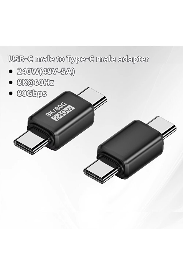 Black 240W 80Gbps 8K@60Hz USB C Adapter USB-C Male to Female Adapter USB4 Connecter for Thunderbolt