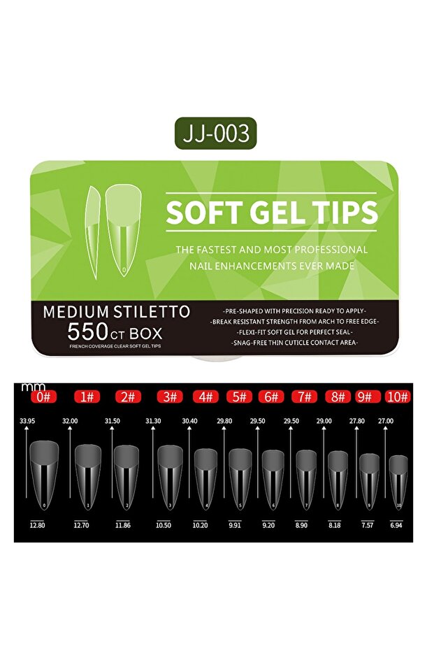JJ-003 Box 550pcs Translucent Frosted Nail Tips Soft Almond Coffin Square Acrylic Soft Full Cover Fa
