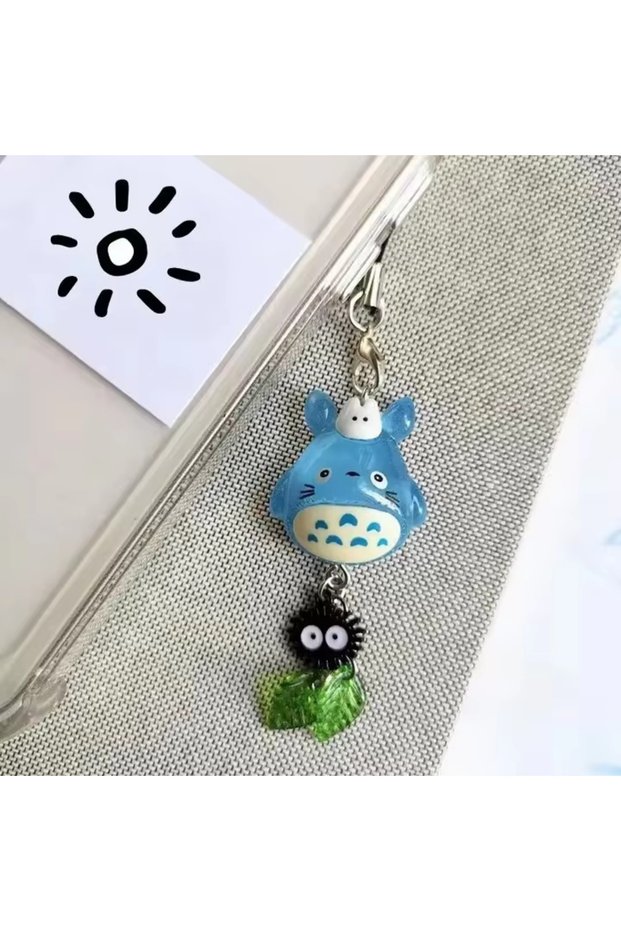 3pcs Kawaii Blue Animal Totoro Phone Charm Soot Sprite Keychain Woodland Anime Cat Cosplay Pendant A
