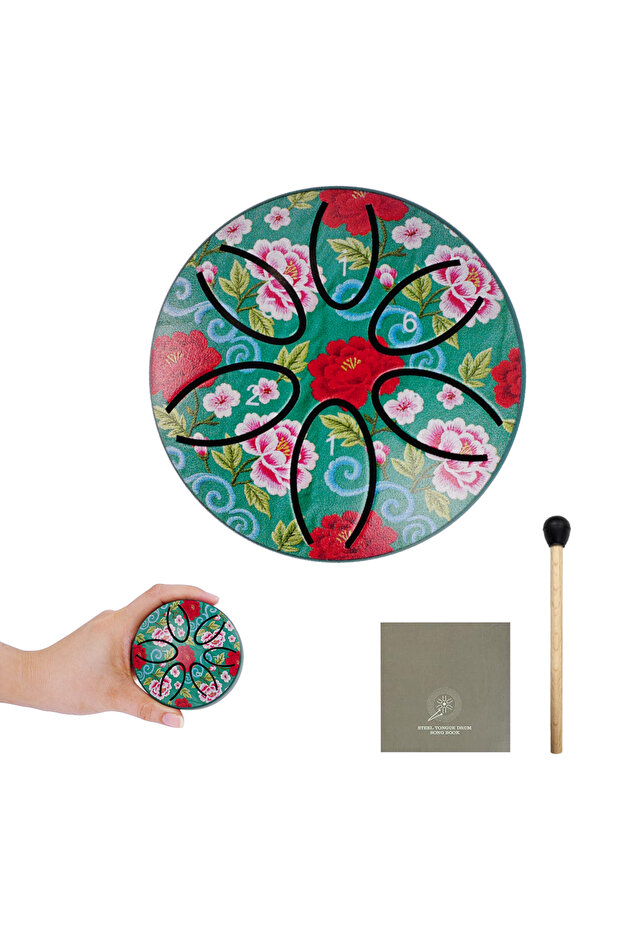 Green-Flower Dozzly Mini Handpan Drum 3 Inch 6 Notes Steel Tongue Chakra Drum Colorful Patterns for
