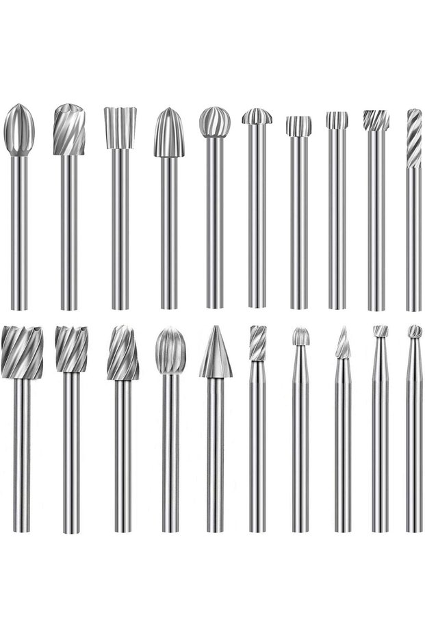 20pcs Wood Carving Bits Engraving Router Bit, 20pcs HSS Different Rotary Burr Set with 1/8"(3mm) Sha