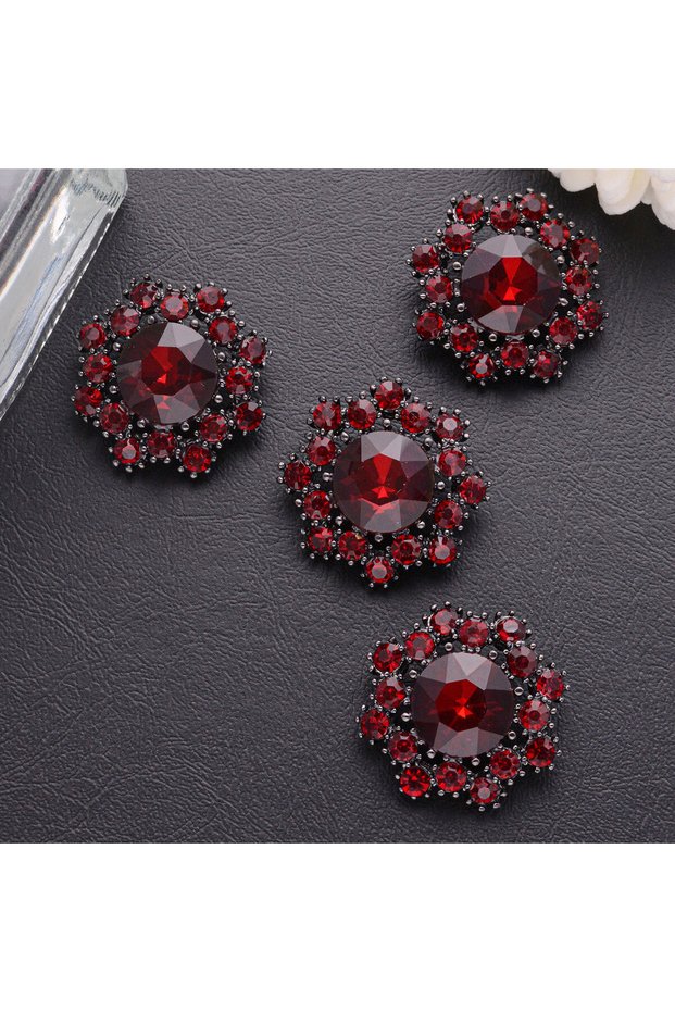 17mm JRB-A5736-4 4pcs High End Flower Rhinestone Metal Buttons For Fur Coat Shirts Cardigan Collar D