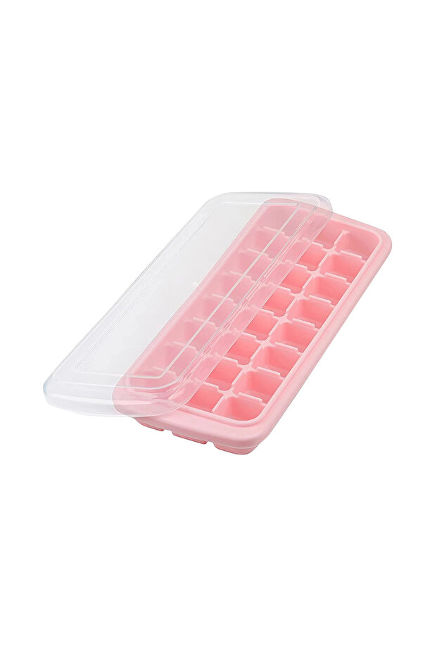 Pink Silicone Ice Cubes Tray with Lid 24 Cubes Jelly Maker frozen Molds Easy-Release for Whisky Ckta