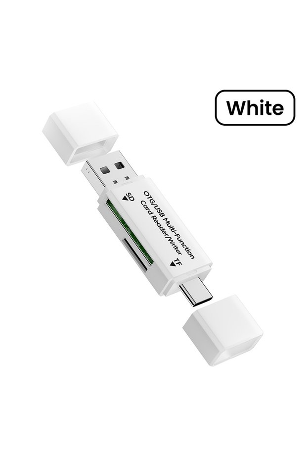 White USB Type C To SD TF Card Reader USB 2.0 OTG 2 in 1 MultiFunctional High Speed Smart Memory Car