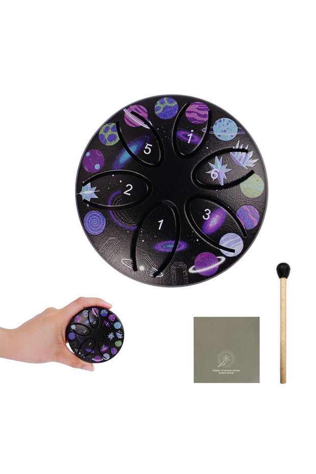 Universe Dozzly Mini Handpan Drum 3 Inch 6 Notes Steel Tongue Chakra Drum Colorful Patterns for Yoga
