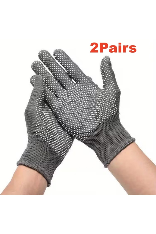 One Size NL050 Gray 2Pairs 2-12Pairs Gardening Gloves Stretchy Nylon Gloves Anti-Slip Dots Knitted S