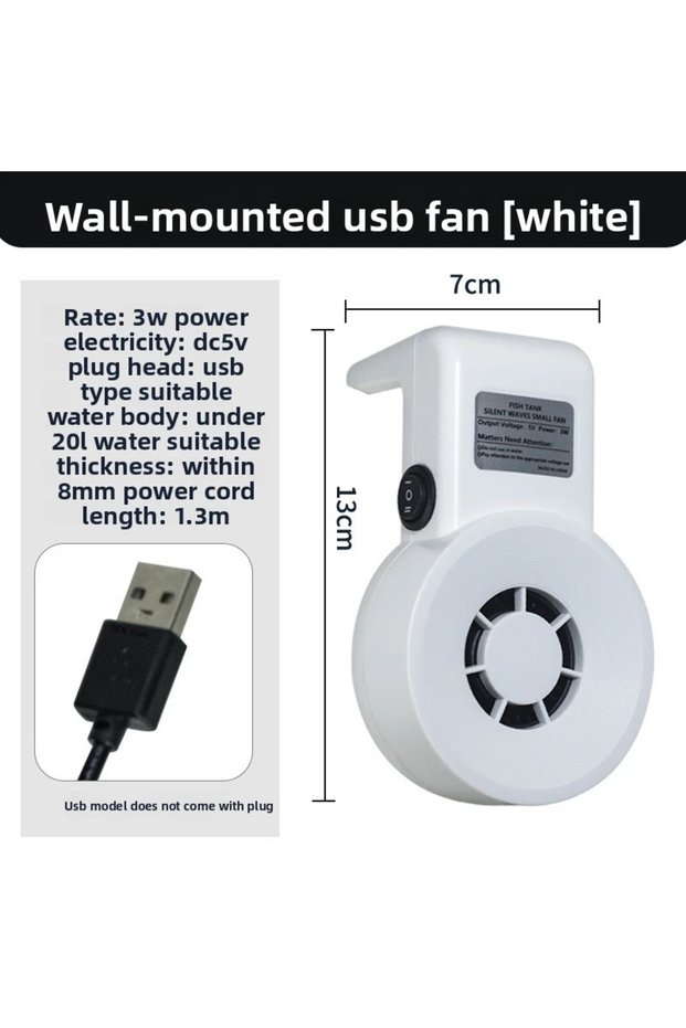 5V-3W white Lab-Tested Aquarium Chiller Fan, Dual Turbine USB Cooling System, 3W Temperature Control