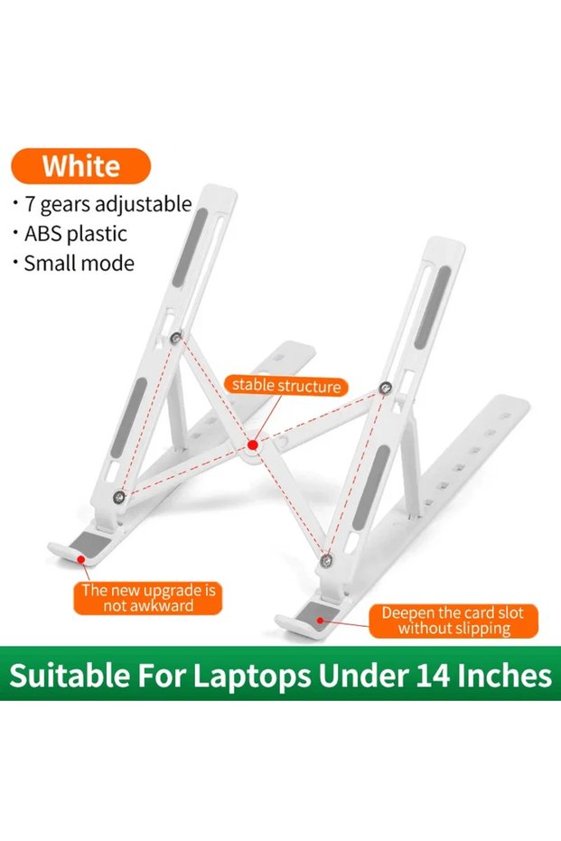 White-7 gears Adjustable Laptop Holder Portable Foldable Computer Monitor Holder Notebook Stand For