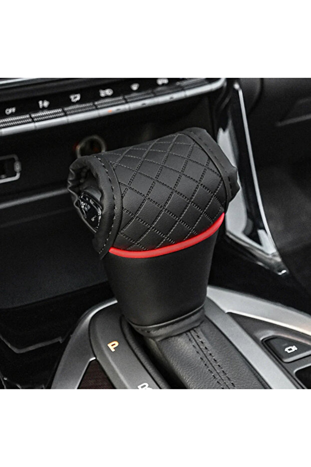 Black and Red 1PC Universal Car Gear Shift Cover PU Leather NonSlip DustProof Shifter Knob Protector