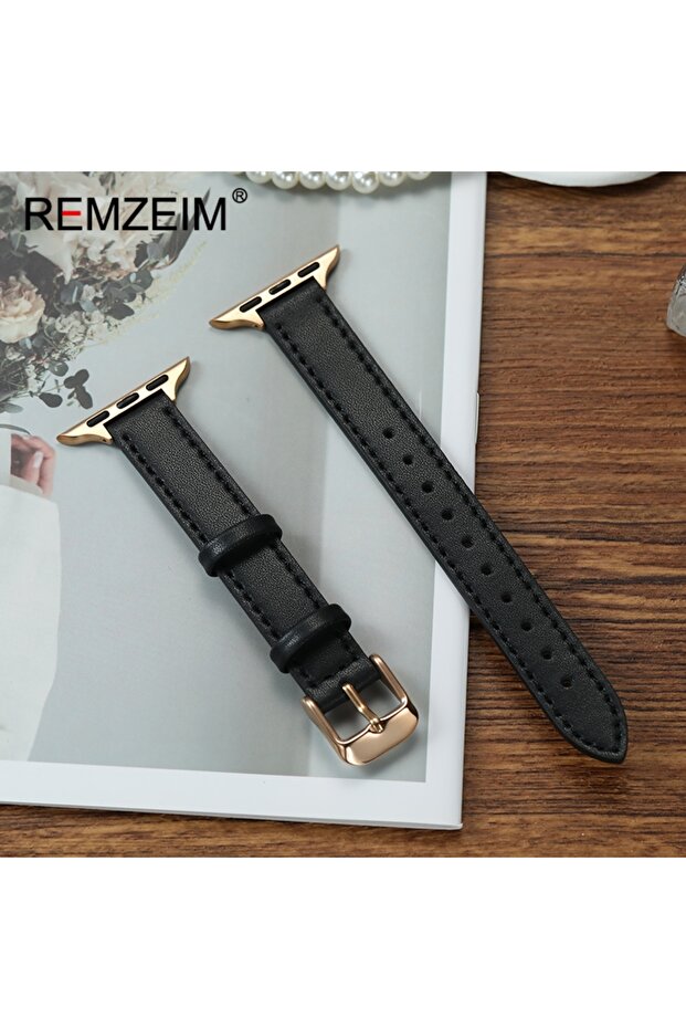 42 44 45 49 S10-46MM Black Simple Style Slim Watchband for Apple Watch 38/40/41/42/44/45/46/49mm Lea