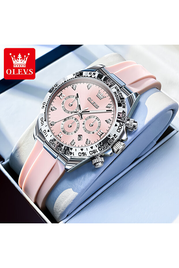 Yes Pink OLEVS 5618 Women Watch Luxury Silicone Strap Multifunctional Chronograph Quartz Watch Water