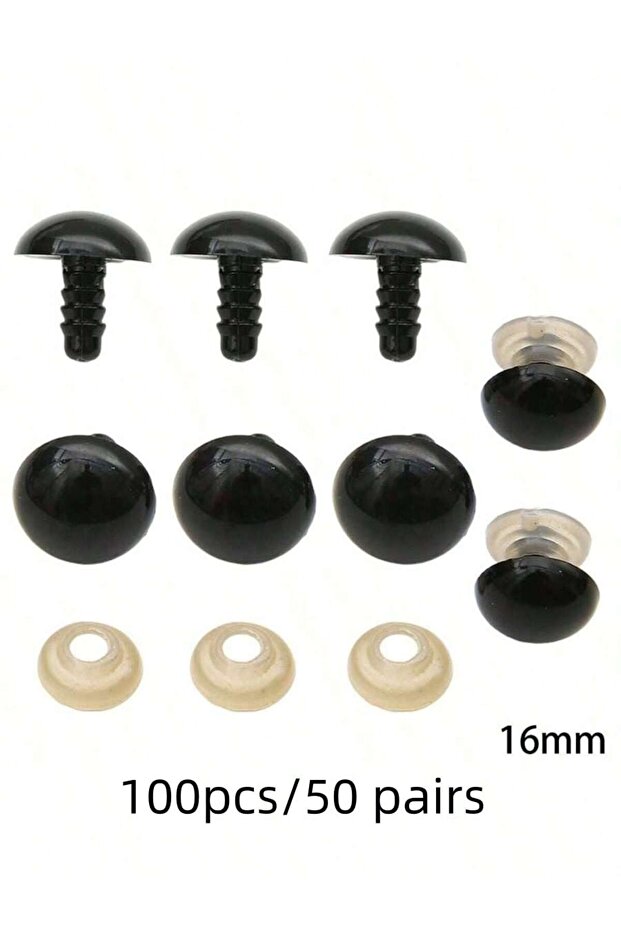 100pcs 50pairs 16mm 100-Pack Safety Eyes for Amigurumi - 5-16mm Black Plastic Eyes with Washers for