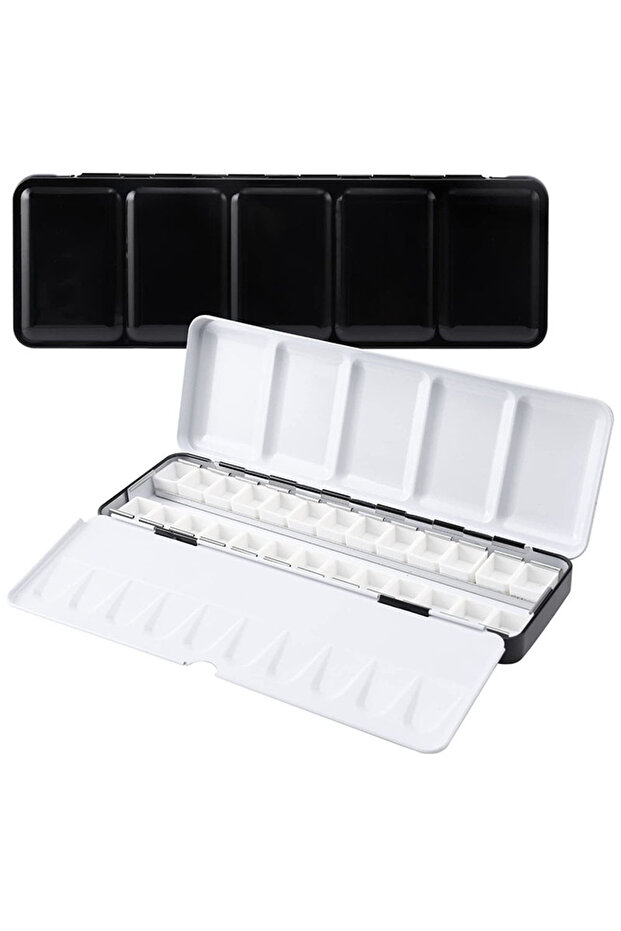 Black Empty Watercolor Palette, Metal Watercolor Tin with 26pcs Half Pans Paint Case with Lid Paint