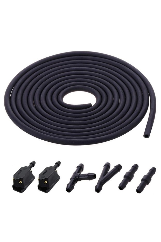 black 7 pcs 7Pcs/set Front Windscreen Wiper Arm Washer Nozzle Jets 4 Way Ajustable Check Valve Tube