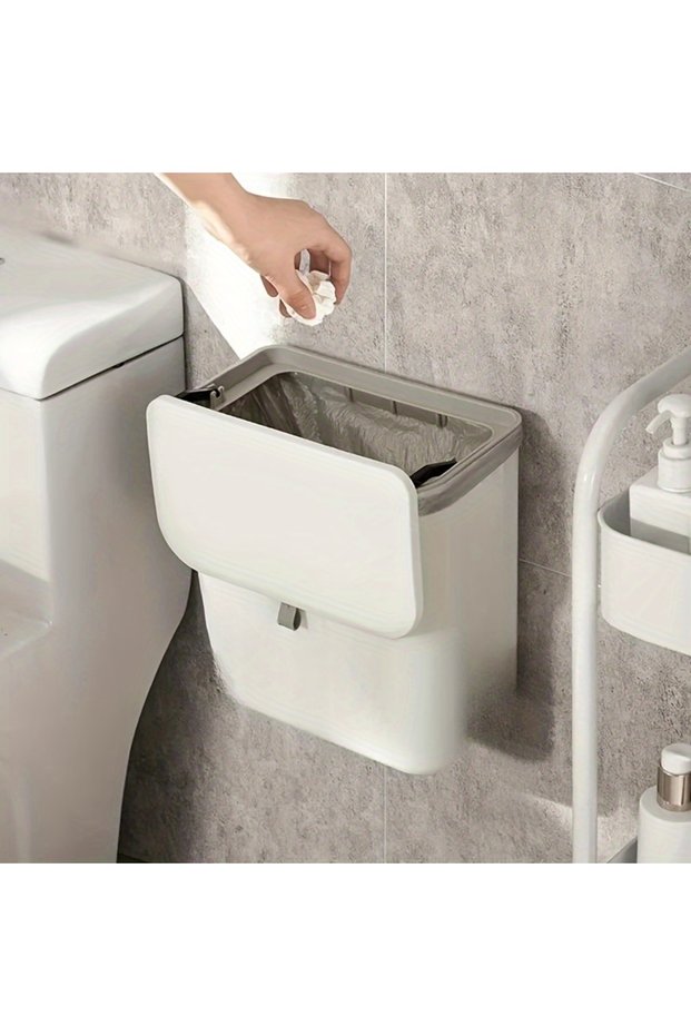 WHITE Effortless Cleanup Space-Saving White Wall-Mounted Trash Bin for Kitchen - Durable Plastic, Mu