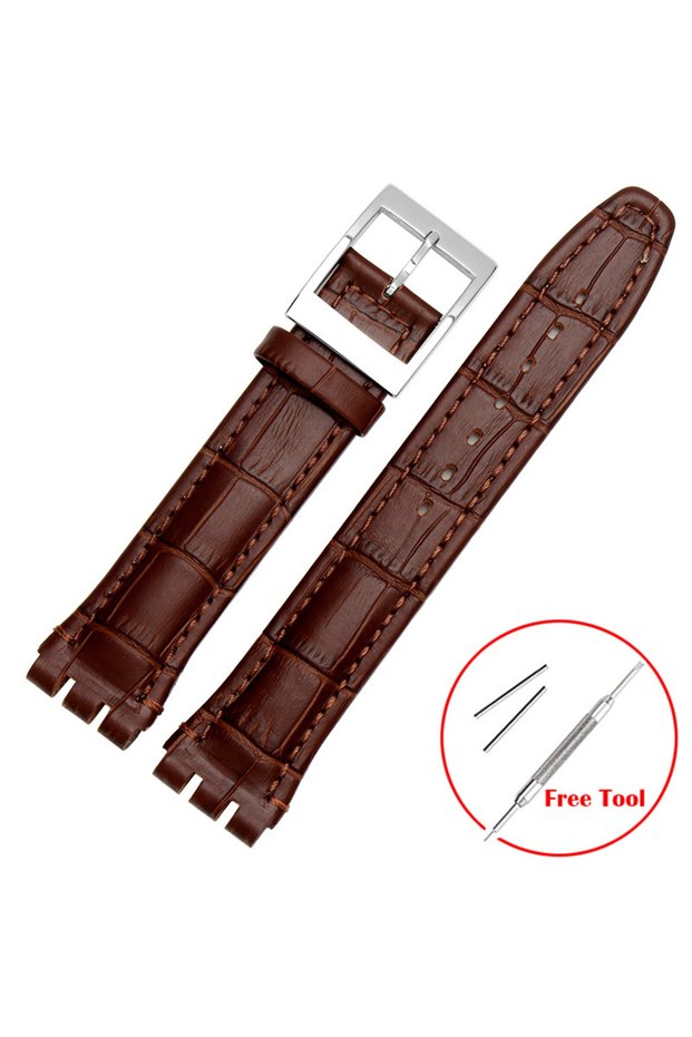 19mm Brown for SWATCH Watch Strap 17mm 19mm Genuine Cowhide Leather Bracelet Men Women Waterproof Sp