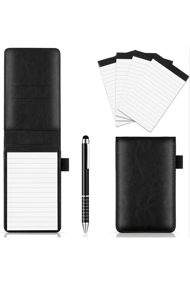 black-6pcs 6-Pcs Mini Pocket Notepad Holder Set with 50 Lined Sheets, Metallic Pen, and 4-Piece 3 x