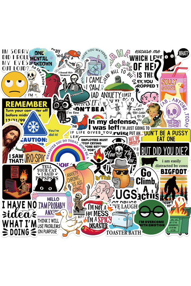 50pcs All 50PCS Funny Snarky Meme Stickers Cartoon Decals Decoration DIY Notebook Fridge Phone Bike