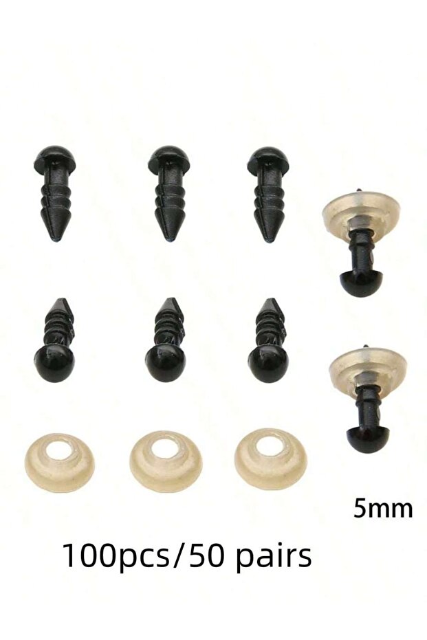 100pcs 50pairs 5mm 100-Pack Safety Eyes for Amigurumi - 5-16mm Black Plastic Eyes with Washers for S