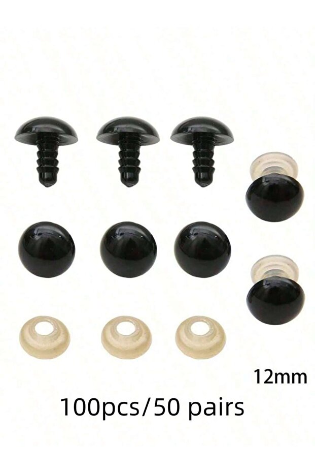 100pcs 50pairs 12mm 100-Pack Safety Eyes for Amigurumi - 5-16mm Black Plastic Eyes with Washers for