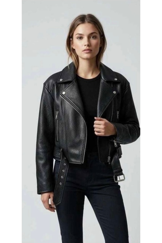 Women's Oversize Crop Leather Jacket