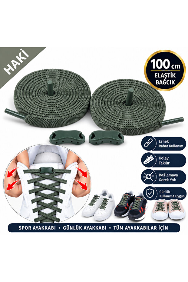 Takbırak Elastic Shoe Laces, Smart Laces, New Generation Laces, Khaki