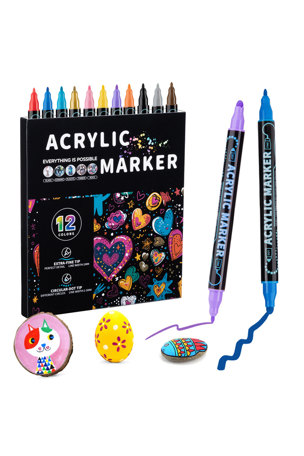 12 colors 12/24/36/48 Colors Dual Tip Acrylic Paint Pens Markers for Wood Canvas Stone Rock Paintin