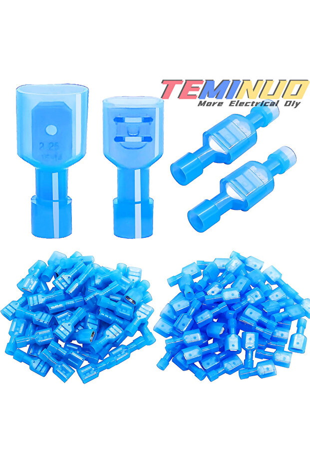 60pcs-Blue In Bag 100/80/60 pcs Nylon Spade Wire Connector, 22-10 AWG Gauge Electrical Fully Insulat