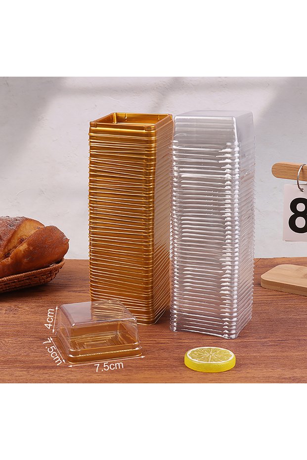 100g Gold 【NN71】50Pcs Dessert Egg-Yolk-Puff BoxTransparent Square Plastic Muffin Packaging Boxes Moo