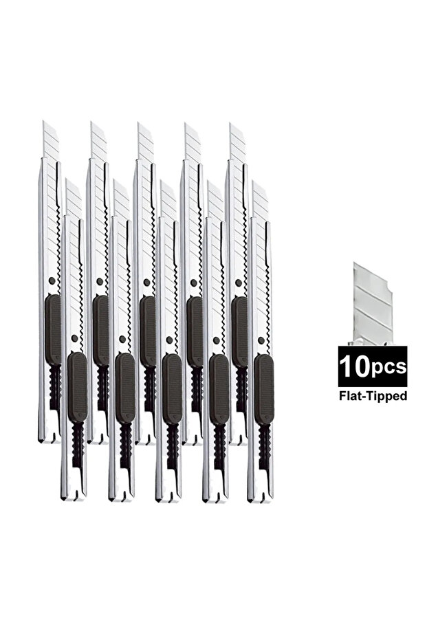 10 Pcs Flat Tipped 1/5/10Pcs Utility Knife Stainless Steel Paper Cut Box Cutter Tools Kit Non-Slip B