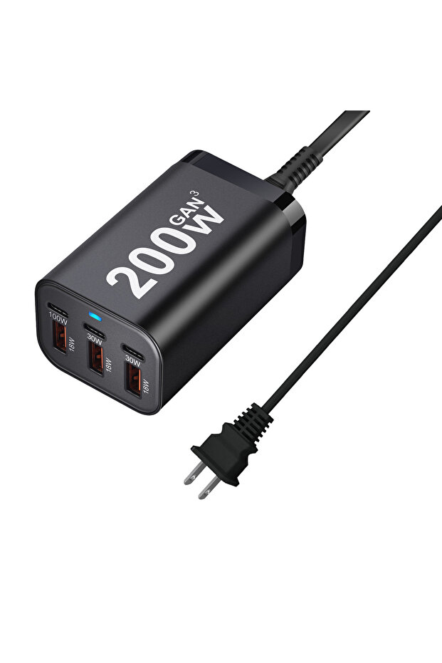 US USB C Fast 200W 6-Port Charging Fast GaN Charger Power Adapter For iPhone 14/13/12 Series, Sams