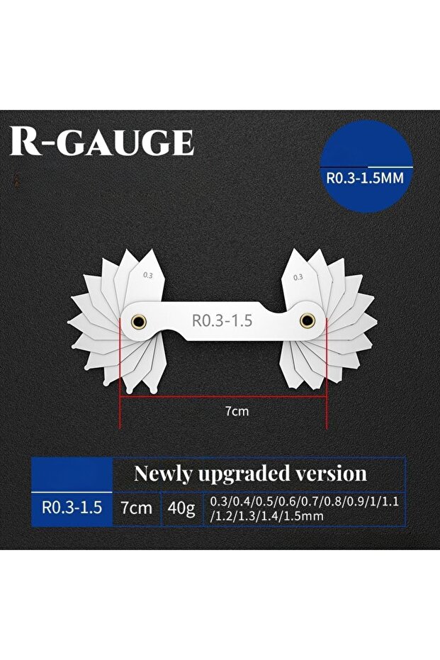 R0.3-1.5 Stainless Steel R Gauge Complete Set Rounding Measuring Instrument High-Precision Radius Ga