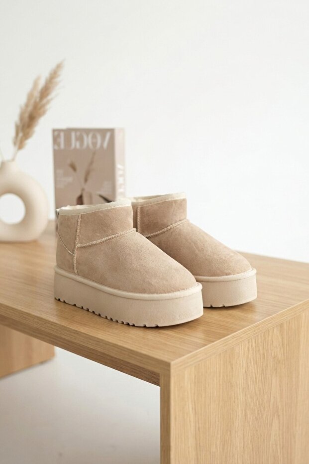 Linne premium beige suede ug style premium mini boot