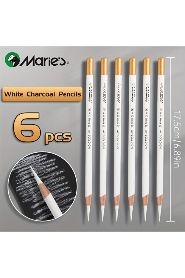 6pcs Marie's 3/6/12pcs White Charcoal Pencils Set,Sketch Highlight Pencils for Drawing,Sketching,Sha