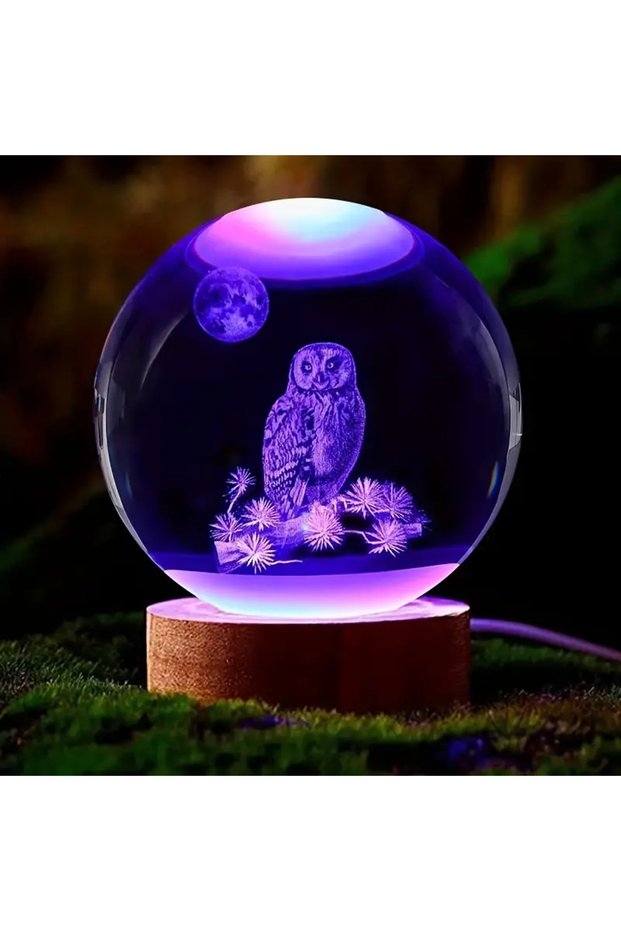 Owl 1 pc 3D Owl Crystal ball color laser engraving nightlight, holiday gifts for friends, family, ho