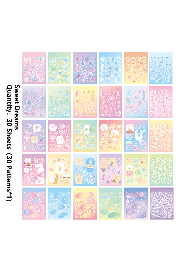 Sweet Dreams 30 Sheets Cute Colorful Fantasy Paper Scrapbooking Stickers Book 30 Different Patterns