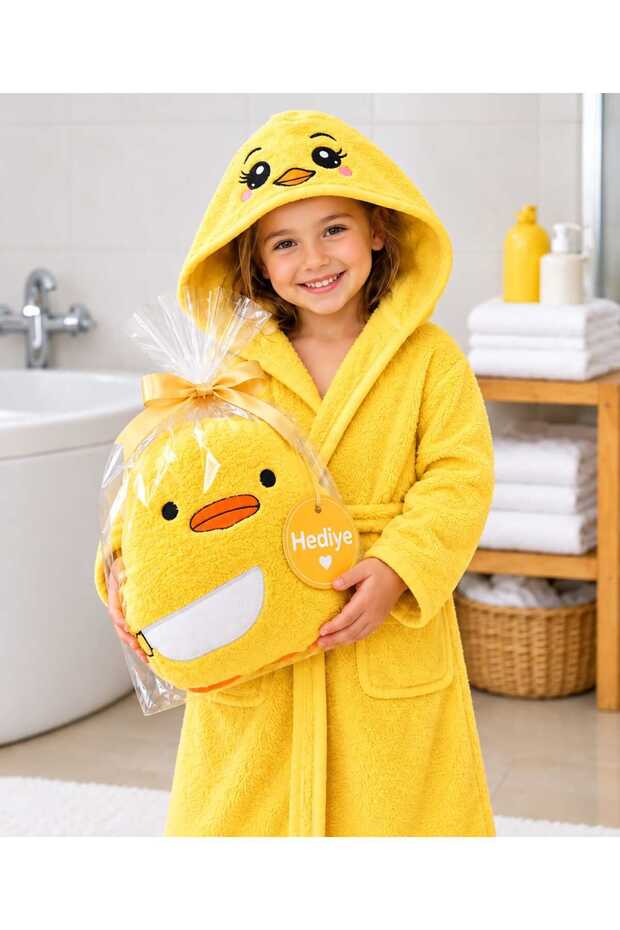 Hooded Girls' and Boys' Children's Bathrobe - Duck Patterned
