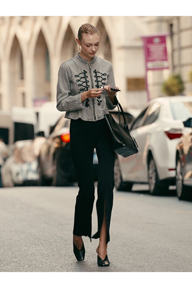 73037 Zipper Detailed Flare Pants