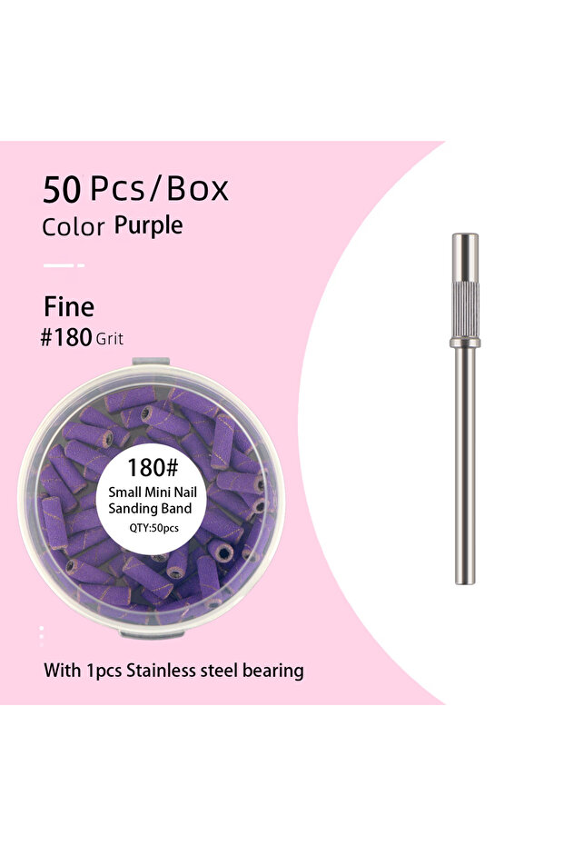 Purple180-50-B 50pcs 3.1mm Mini Sanding Bands Kits With Shaft 3/32" Nail Drill Bits Mandrel Sets Ele