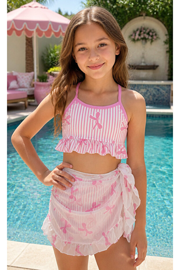 Chiffon Pareolu Girls' Quick Dry 4 Piece Bikini Swimsuit Set