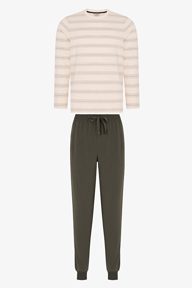 Men's Moss Striped Long Sleeve Jogger Pajama Set