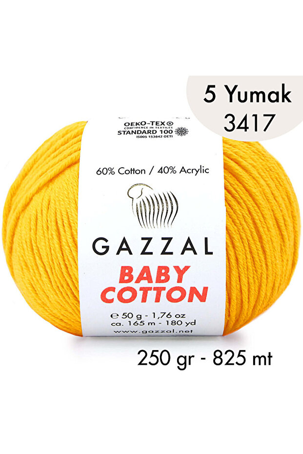 Baby Cotton 3417-Lightweight and Comfortable Cotton Yarn for Summer Projects - 5 Yards