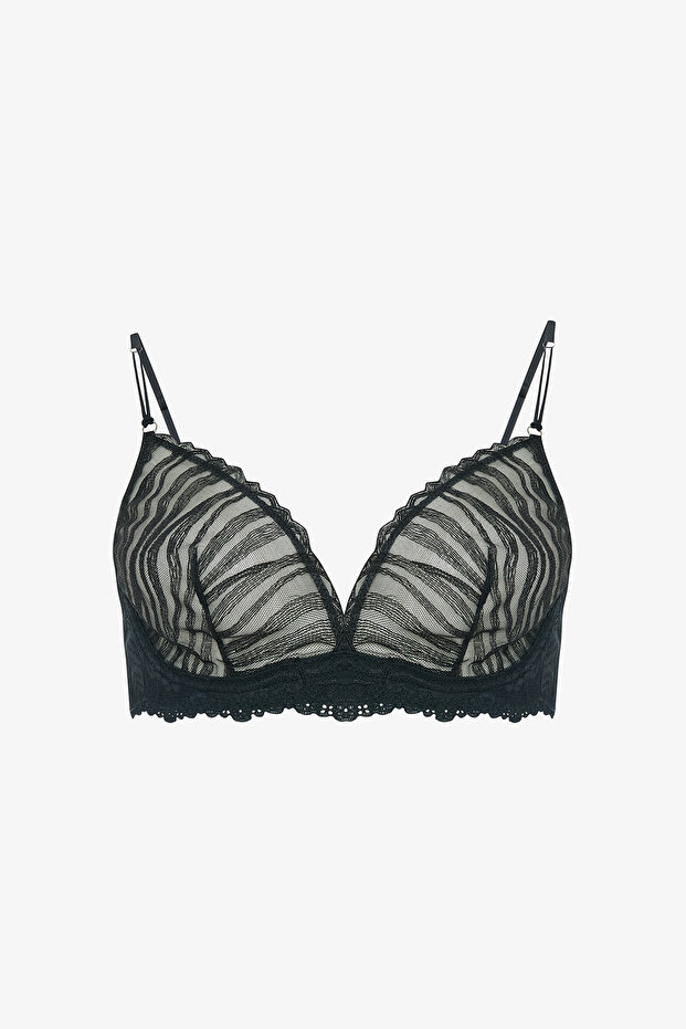 Black Glam Brode Zebra Pattern Underwire Unpadded Gatherer Bra