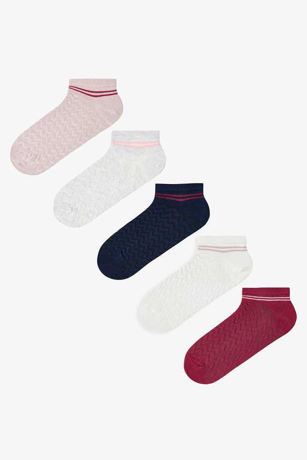 White Gray Stripe Jacquard 5-Piece Booties Socks