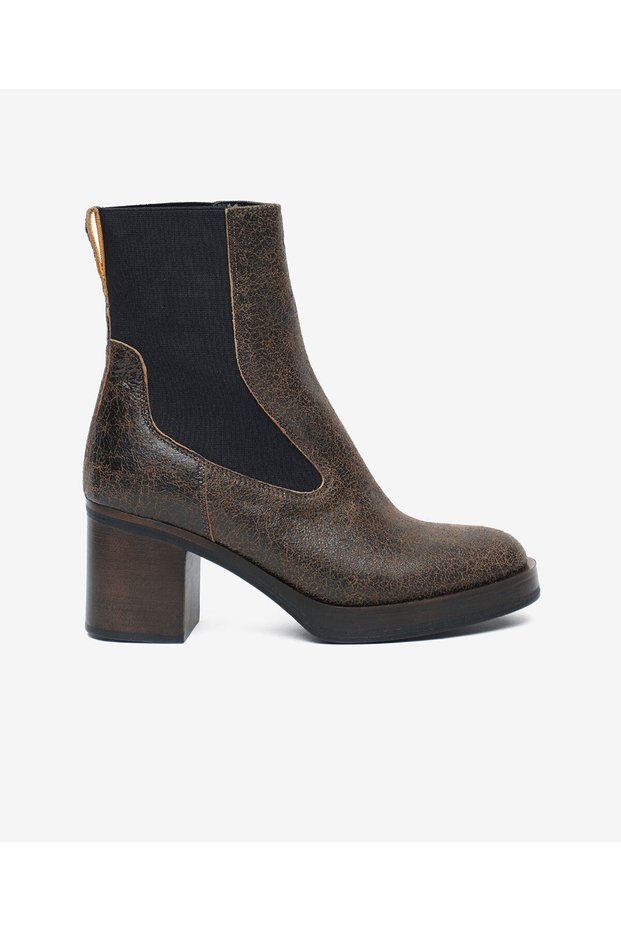 Women's Brown Genuine Leather Heeled Boots 5K2Db35291