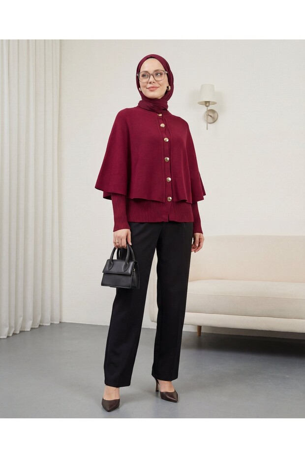 Women's Cape Knitwear Cardigan 15967 - Claret Red