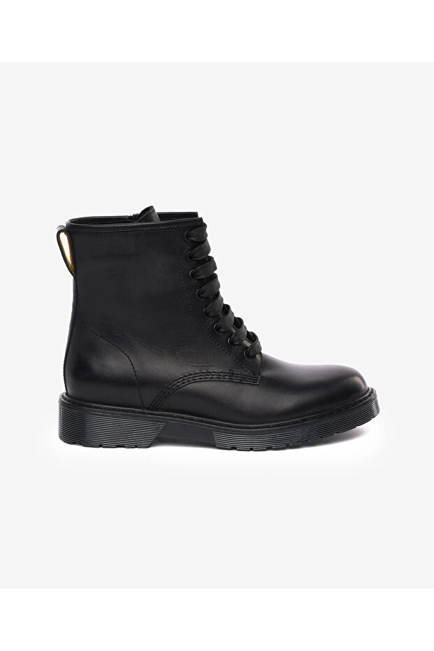 Women's Black Genuine Leather Military Boots 5K2Db35062
