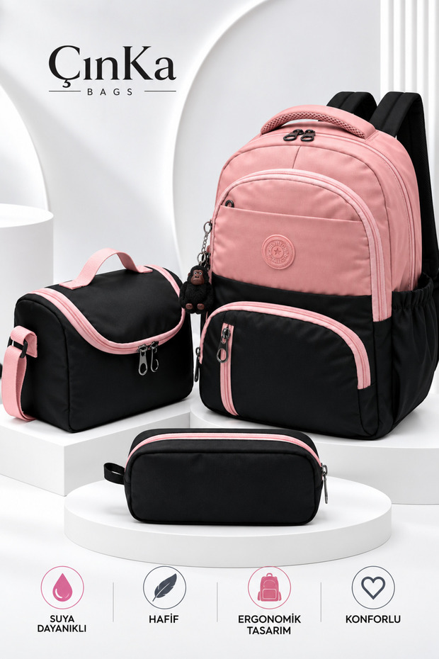 Waterproof Fabric Foil Backpack with Lunch Box and Pen Holder Primary School Bag Set of 3