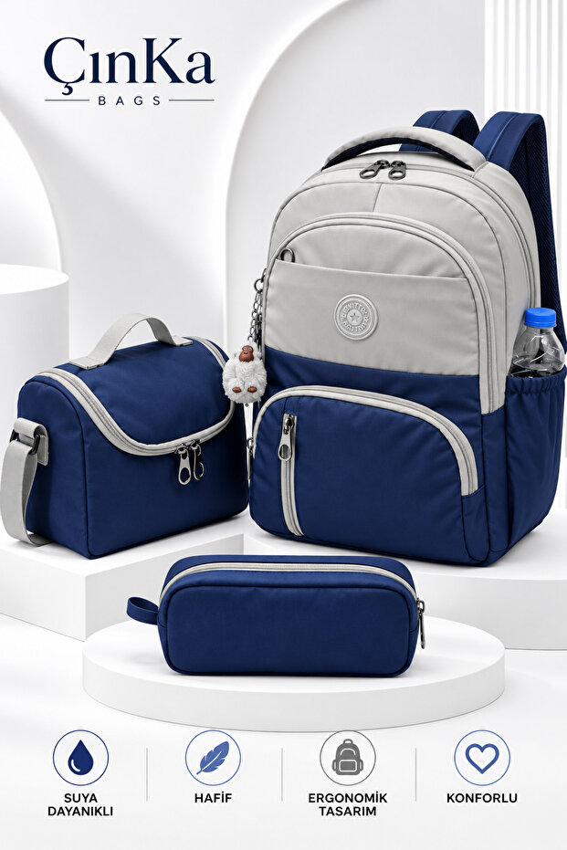 Waterproof Fabric Foil Backpack with Lunch Box and Pen Holder Primary School Bag Set of 3