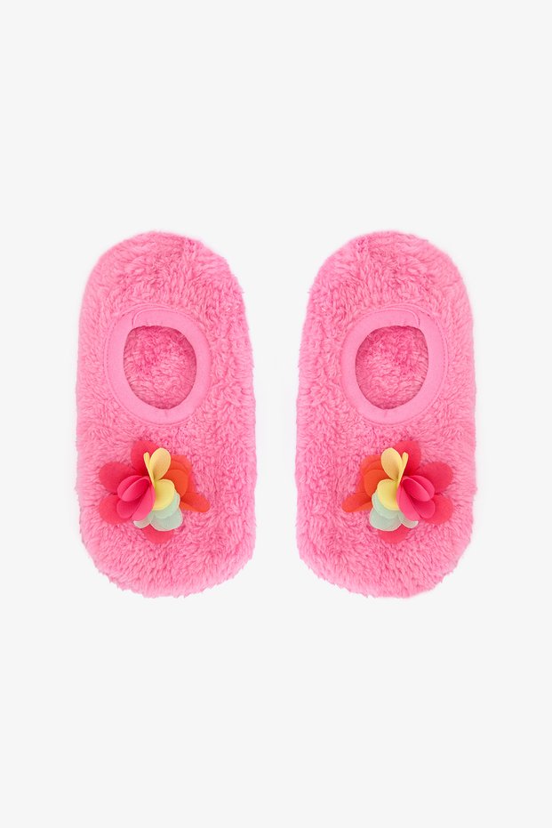 Pink Girl's Pretty Embroidered Buckle Non-Slip Sole Home Shoes